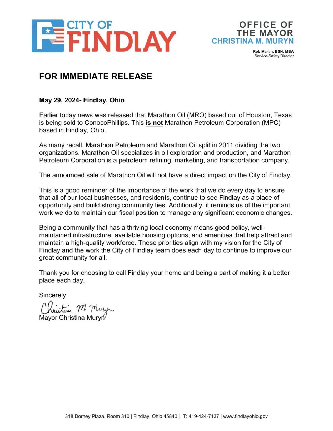 PRESS RELEASE_Marathon Oil Sale Clarification.pdf