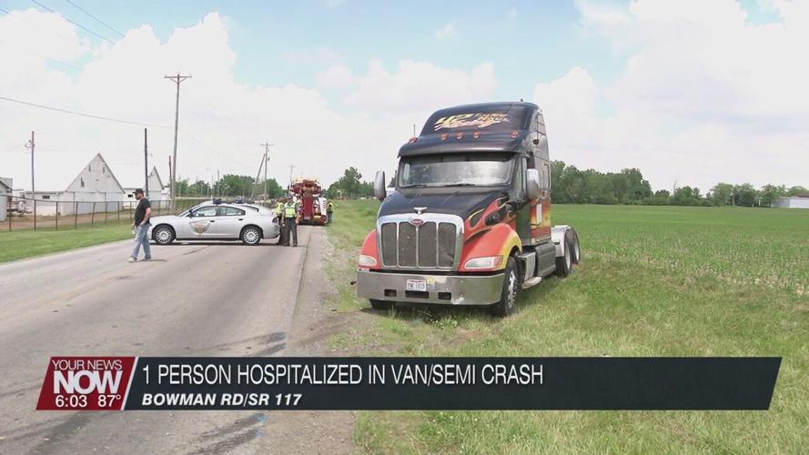 1 person hospitalized after a van vs semi accident in Perry Township