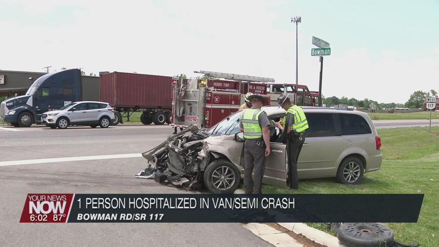 1 person hospitalized after a van vs semi accident in Perry Township