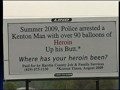 Billboard blunt about Hardin County Heroin problem.