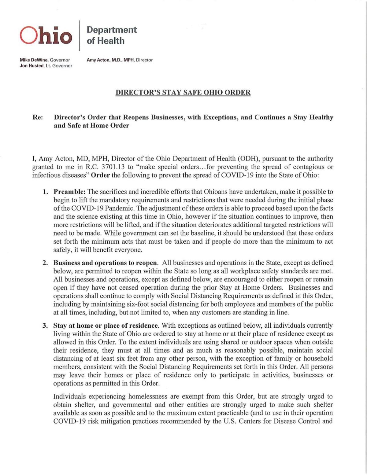 Stay At Home Order Continued With The Revised Stay Safe Ohio Order