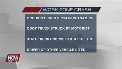 ODOT truck damaged in work zone crash in Putnam County
