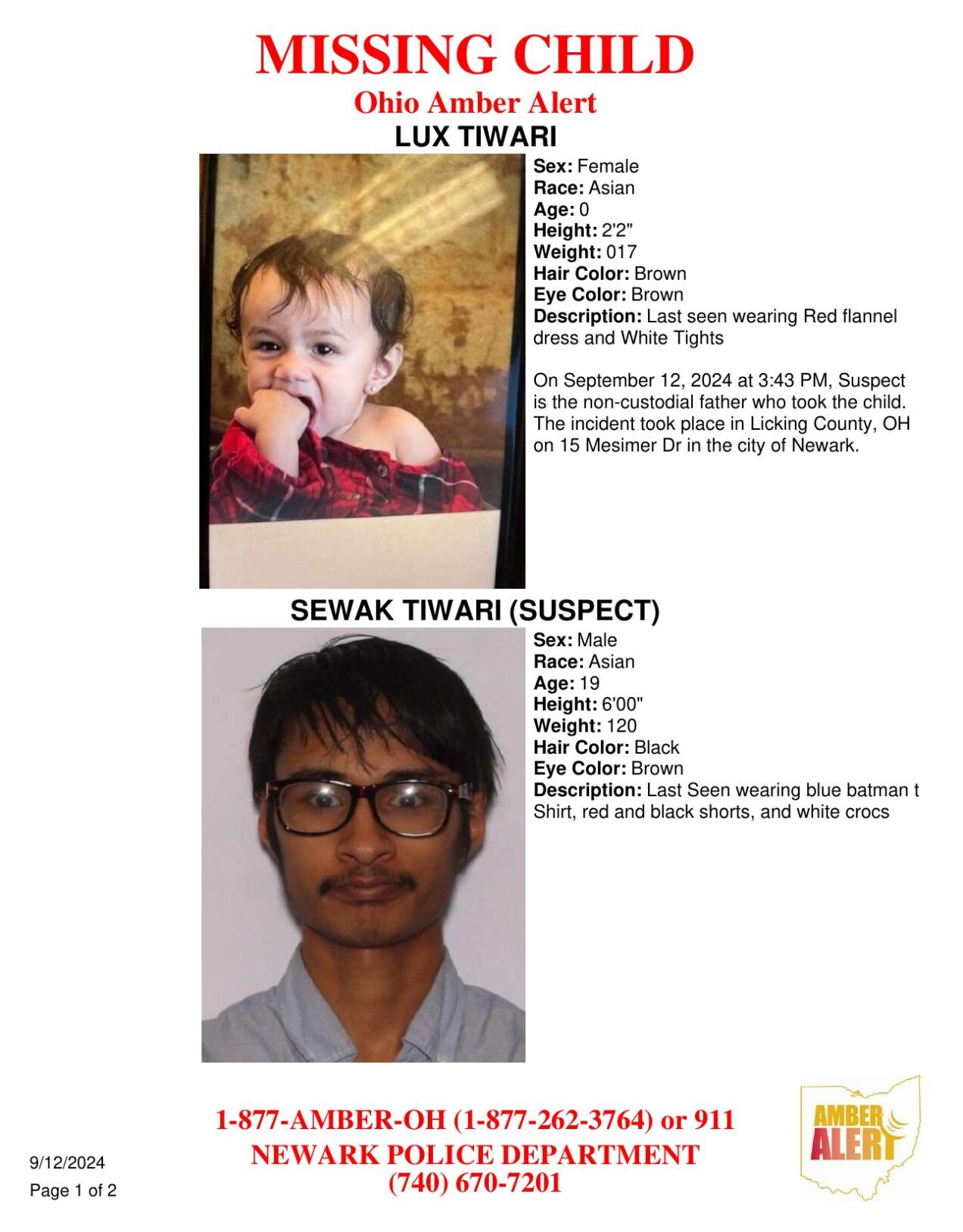 Statewide Amber Alert has been issued by the Newark Police Department