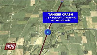 Tanker crash shuts down portion of I-75 for a short time as crews clean up spilled diesel