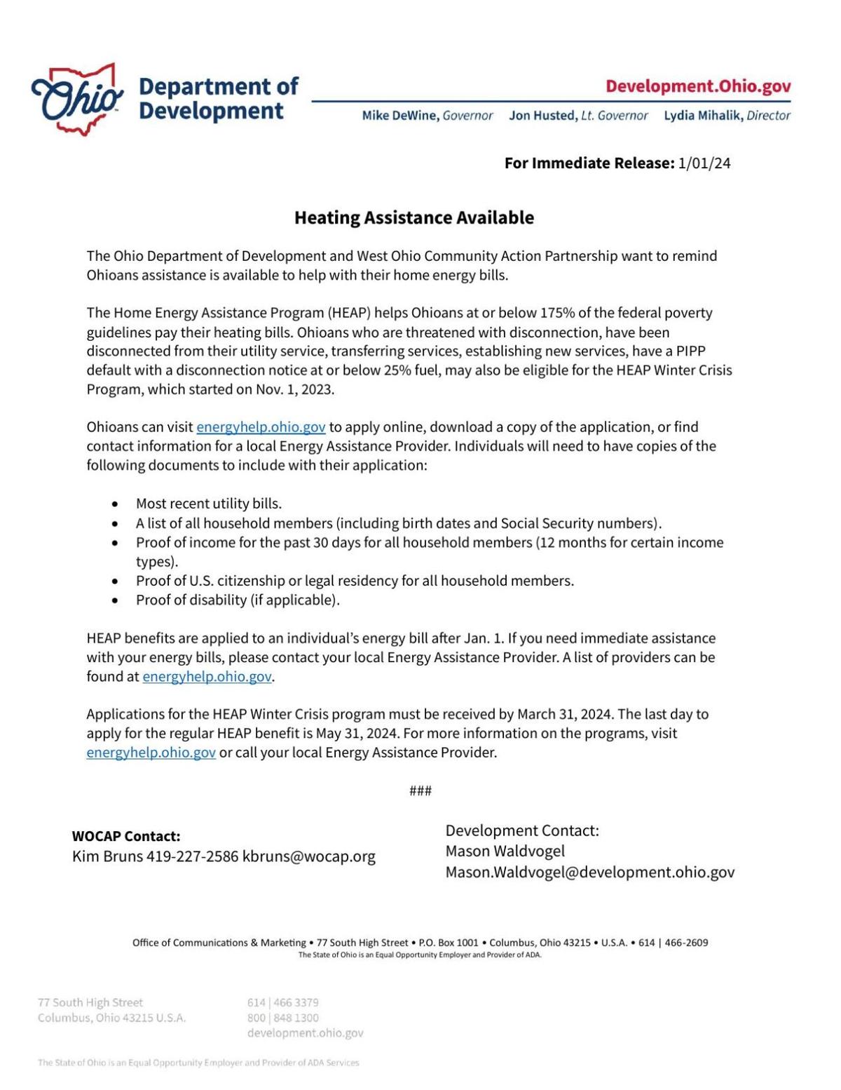 Assistance Programs available at West Ohio Community Action Partnership