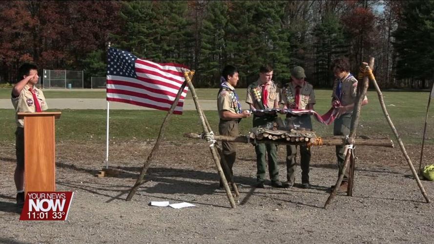 Boy Scout organizes flag retirement ceremony for community service project towards Eagle Scout rank