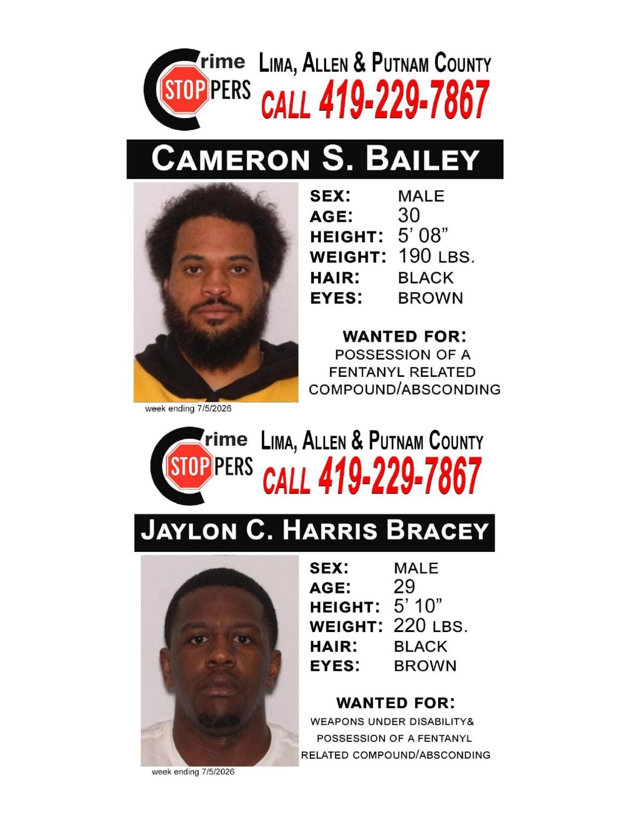 Lima/Allen-Putnam County Crime Stoppers Wanted Persons of the Week - June 29, 2026