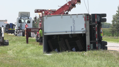 Semi rollover on U.S. 30 sends one to hospital in Allen County