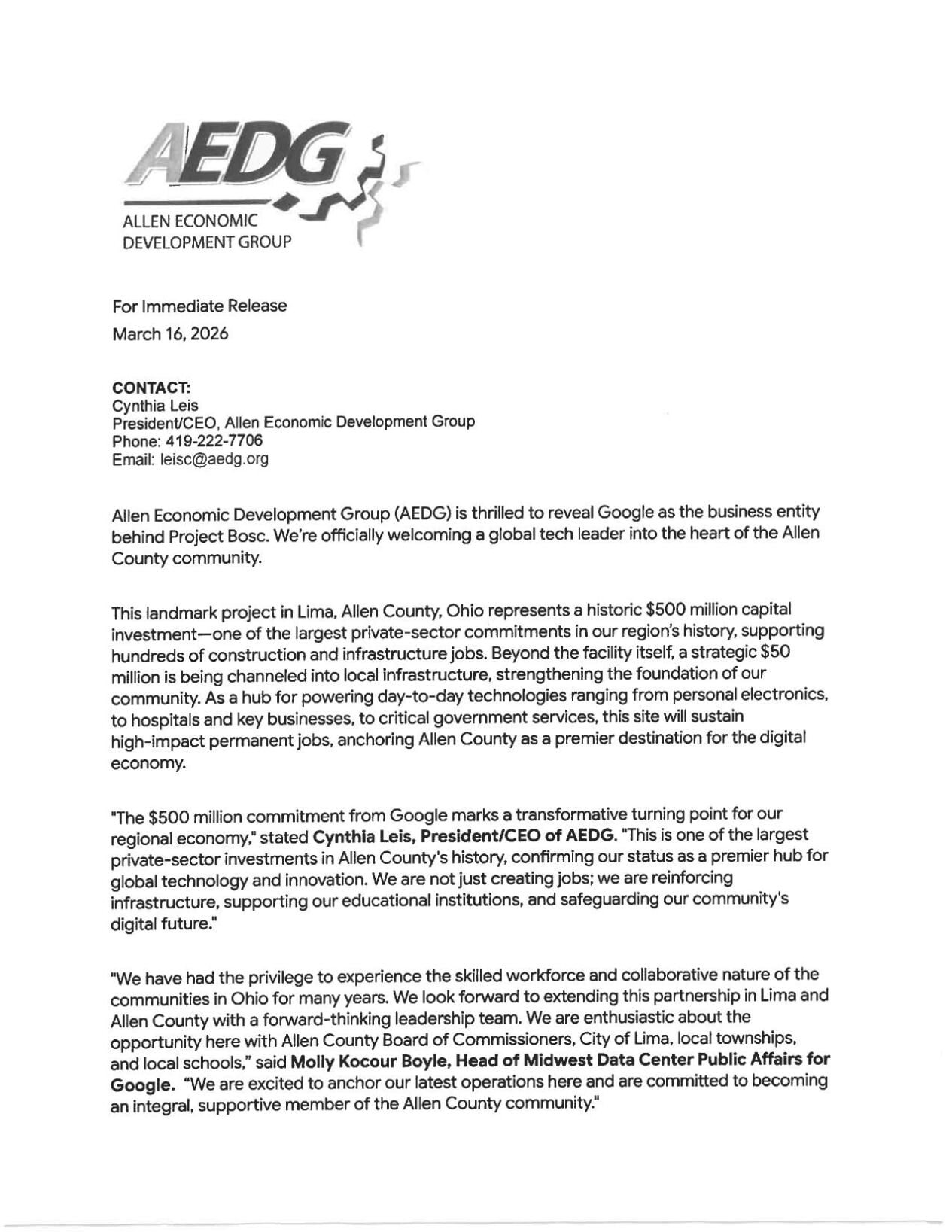 AEDG Data Center press release