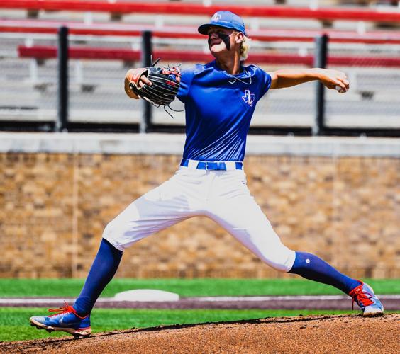 Lubbock-Cooper’s Bryce LeBlanc pitches the ball for the Lubbock Baseball Academy.