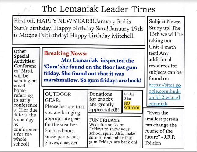 January Lemaniak Leader Times