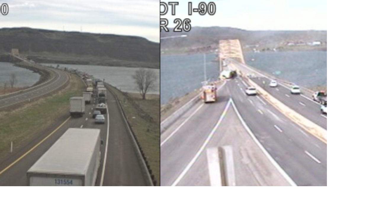 I90 closed over the Vantage Bridge due to rollover crash Columbia
