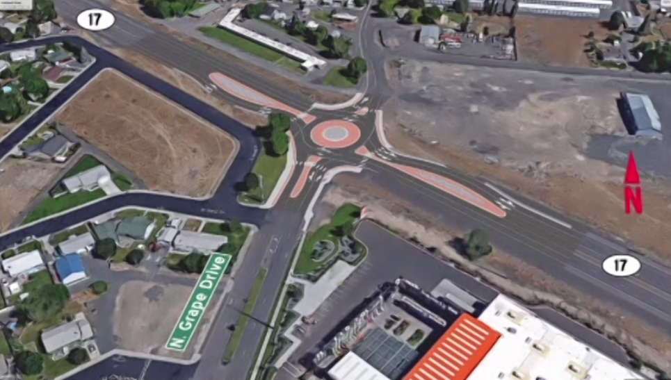 Construction of roundabout at SR 17, Grape Drive intersection in Moses
