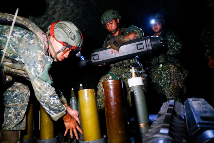 Taiwanese soldiers prepare ammunition for a live-fire drill during the Han Kuang military exercise in Penghu