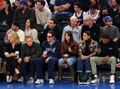 Christine Taylor, Ben Stiller, Pete Davidson, Emily Ratajkowski, Jordin Sparks and Dana Isaiah during a game between the Memphis Grizzlies and the New York Knicks at Madison Square Garden on Sunday, Nov. 27, 2022, in New York City.