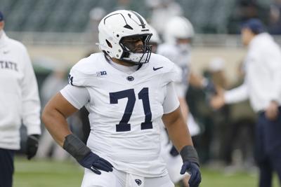 Olaivavega Ioane of the Penn State Nittany Lions before a game against the Michigan State Spartans at Spartan Stadium on Nov. 15, 2025, in East Lansing, Mich..