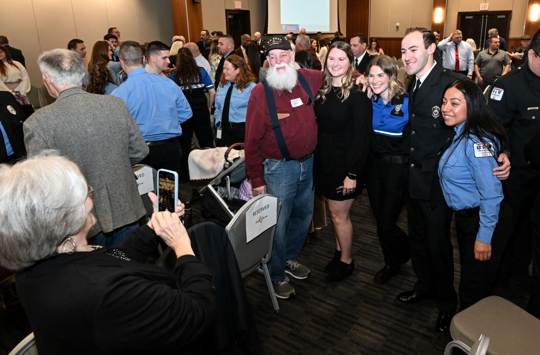 Survivors meeting with first responders