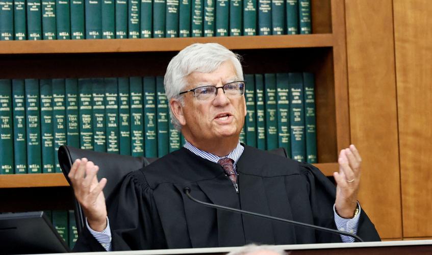 Judge William Sullivan gestures, as the jury resumes deliberations in the Lindsay Clancy murder trial, in Plymouth Superior