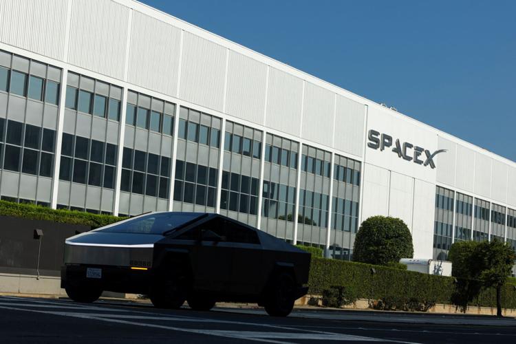 Tesla cybertruck outside SpaceX facility in Hawthorne