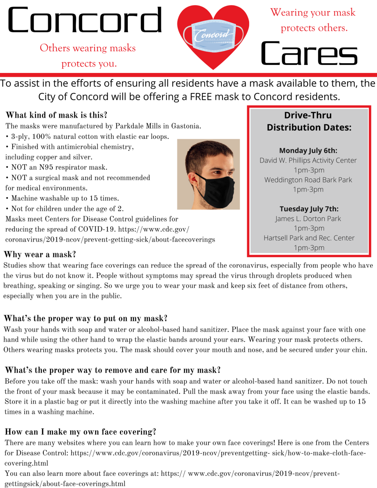 Protect Yourself And Others Concord City Will Distribute Masks