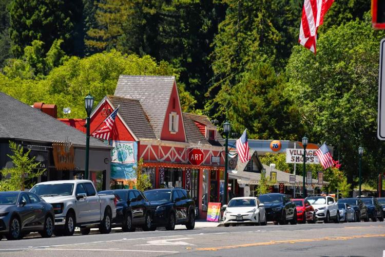 Cars park along Main Street on July 30 in Guerneville.