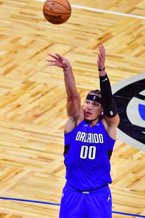 Aaron Gordon #00 of the Orlando Magic shoots during the second half against the Brooklyn Nets at Amway Center on March 19, 2021 in Orlando, Florida.