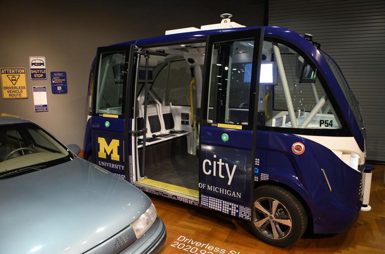 A 2017“ Autonom” Driverless Shuttle Bus used at the Mcity test facility on the University of Michigan’ s North Campus, and a 1994 aluminum Mercury Sable are part of a new exhibit at the Henry Ford Museum "Collecting Mobility: New Objects, New Stories," ...
