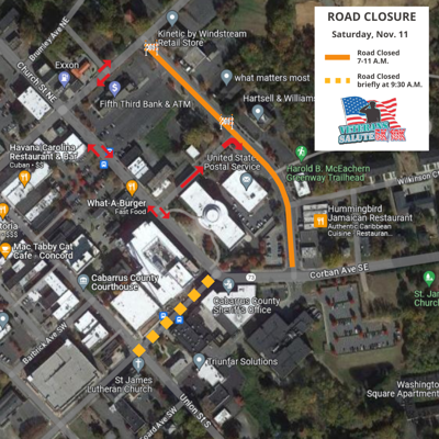 Veterans 5K Road Closure Map - 3