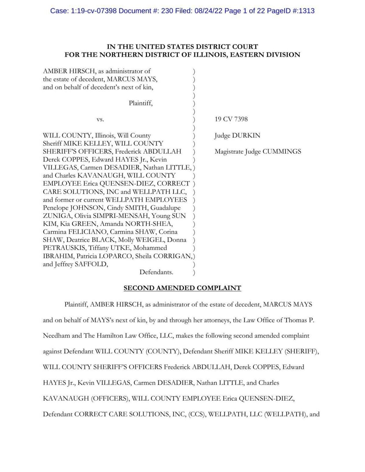 Mays V. Will County Amended Complaint