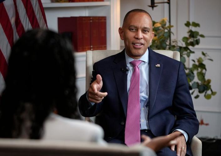 House Minority Leader Hakeem Jeffries sits down with USA TODAY for an exclusive on-camera interview in Washington, D.C., on Oct. 1, 2026.