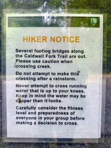 The absence of several footbridges across waterways on Caldwell Fork Trail creates a number of inadvisable situations in the backcountry.