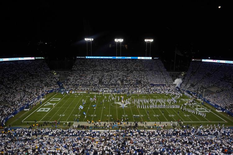 A general overall view of LaVell Edwards Stadium during the game between the BYU Cougars and the Arizona State Sun Devils.