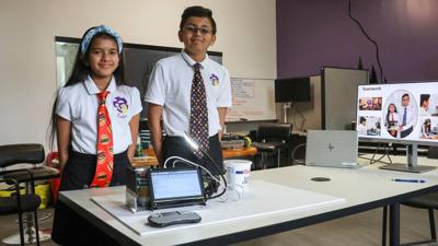 Kashvi Bansal, 11, Rishi Gajera, 11, of team Cloudy With A Chance Of Robotics, are heading to Washington, D.C., to the eCYBERMISSION 6th Grade Nationals STEM competition.