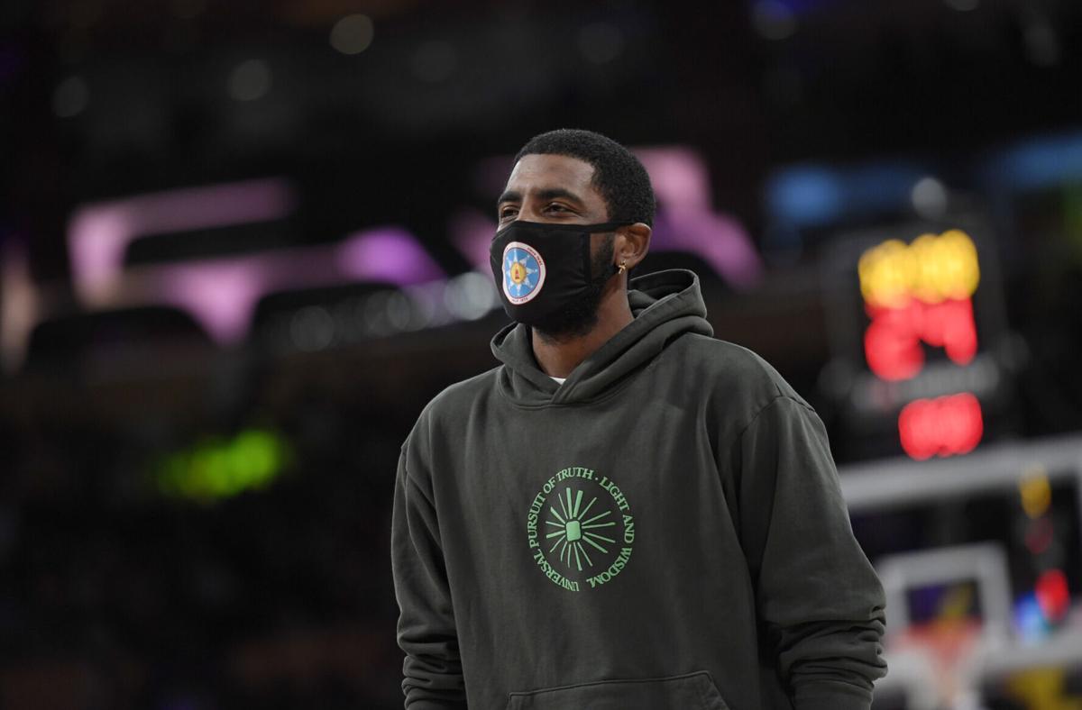 Kyrie Irving of the Brooklyn Nets during a preseason game against the Los Angeles Lakers at Staples Center on Oct. 3, 2021 in Los Angeles.