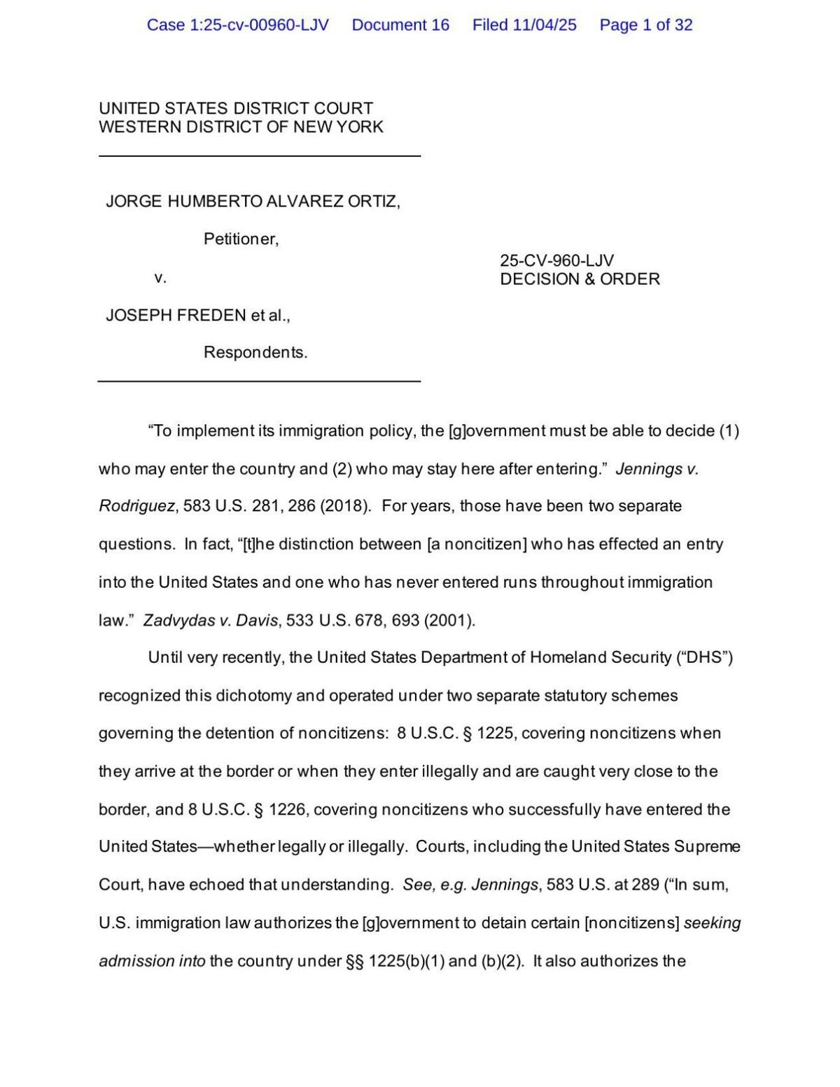 Vilardo ruling on immigrant detention