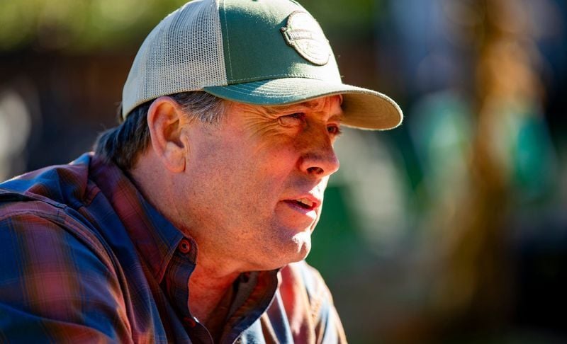 Congressional candidate Jamie Ager speaks during an interview at Hickory Nut Gap Farm in Fairview on Oct. 6, 2026.