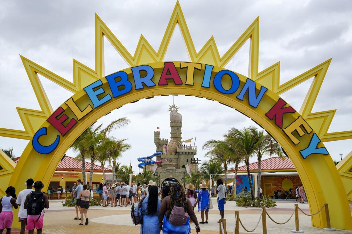 Carnival cruise passengers visit Celebration Key on Grand Bahama Island on June 3, 2026.