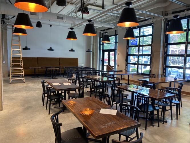 Towel City Tavern wooden tables