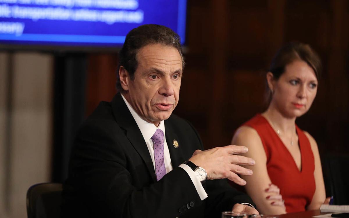 Andrew Cuomo and Melissa DeRosa during briefing