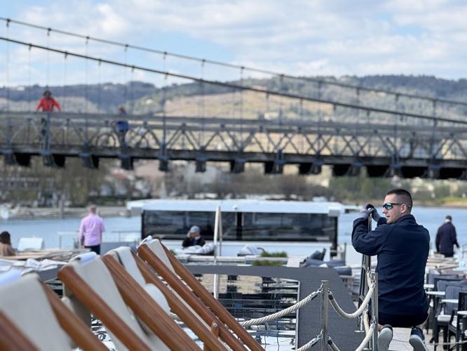 The Lumiere approaches a bridge while cruising out of Tain-l'Hermitage.