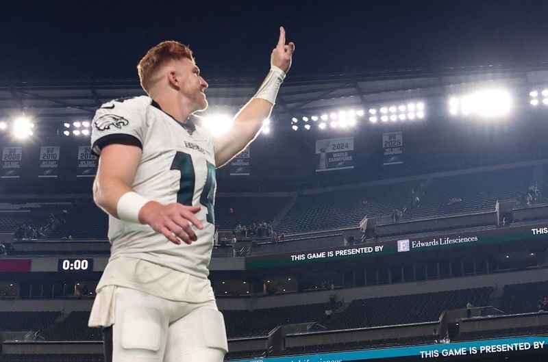 Aug 28, 2026; Philadelphia, Pennsylvania, USA; Philadelphia Eagles quarterback Andy Dalton (14) walks off the field after a loss against the Cincinnati Bengals at Lincoln Financial Field. Mandatory Credit: Bill Streicher-Imagn Images