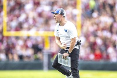 Kentucky Wildcats head coach Will Stein reacts during a game against the South Carolina Gamecocks at Williams-Brice Stadium in Columbia, S.C., on Saturday, Oct., 3, 2026..
