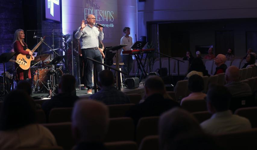 Peninsula Bible Fellowship Pastor Brent James speaks to the congregation on Sunday, May 10, at the church located on Highway 303 in Central Kitsap. MEEGAN M. REID/KITSAP SUN