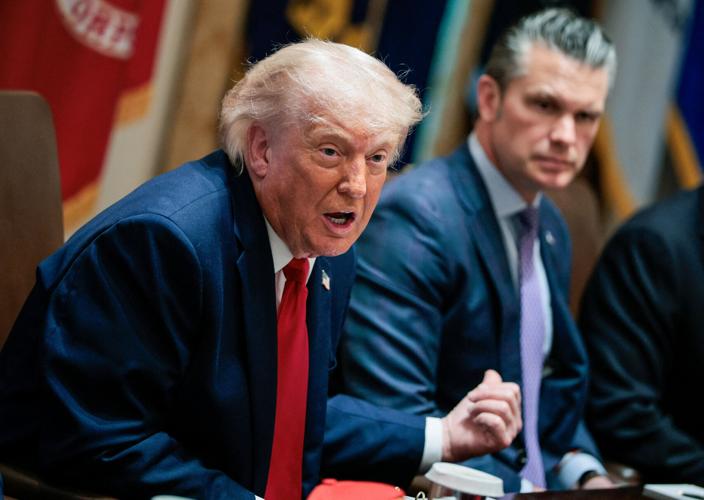 U.S. President Donald Trump participates in a cabinet meeting, at the White House