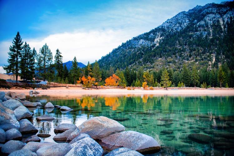 Fall colors can be seen at Lake Tahoe in Sierra Nevada, California.