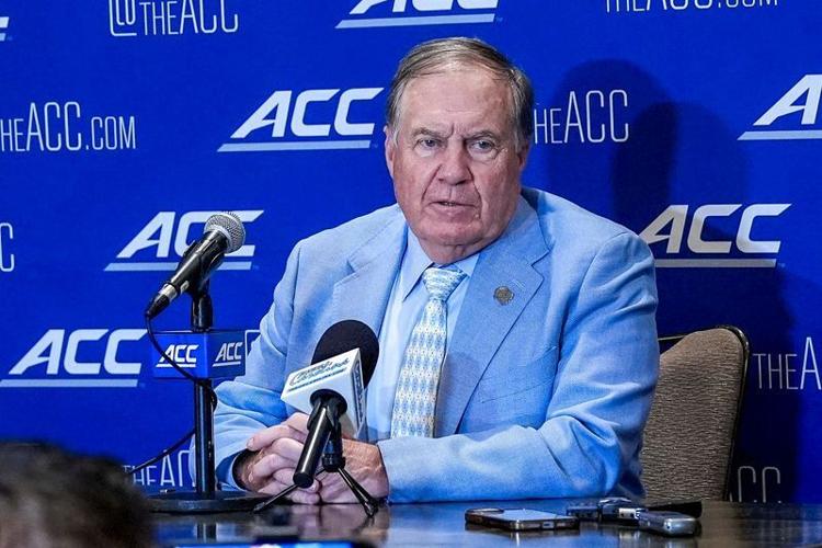 Jul 17, 2026; Charlotte, NC, USA; North Carolina head coach Bill Belichick, talks with the media during interviews at Hilton Charlotte Uptown. Mandatory Credit: Jim Dedmon-Imagn Images
