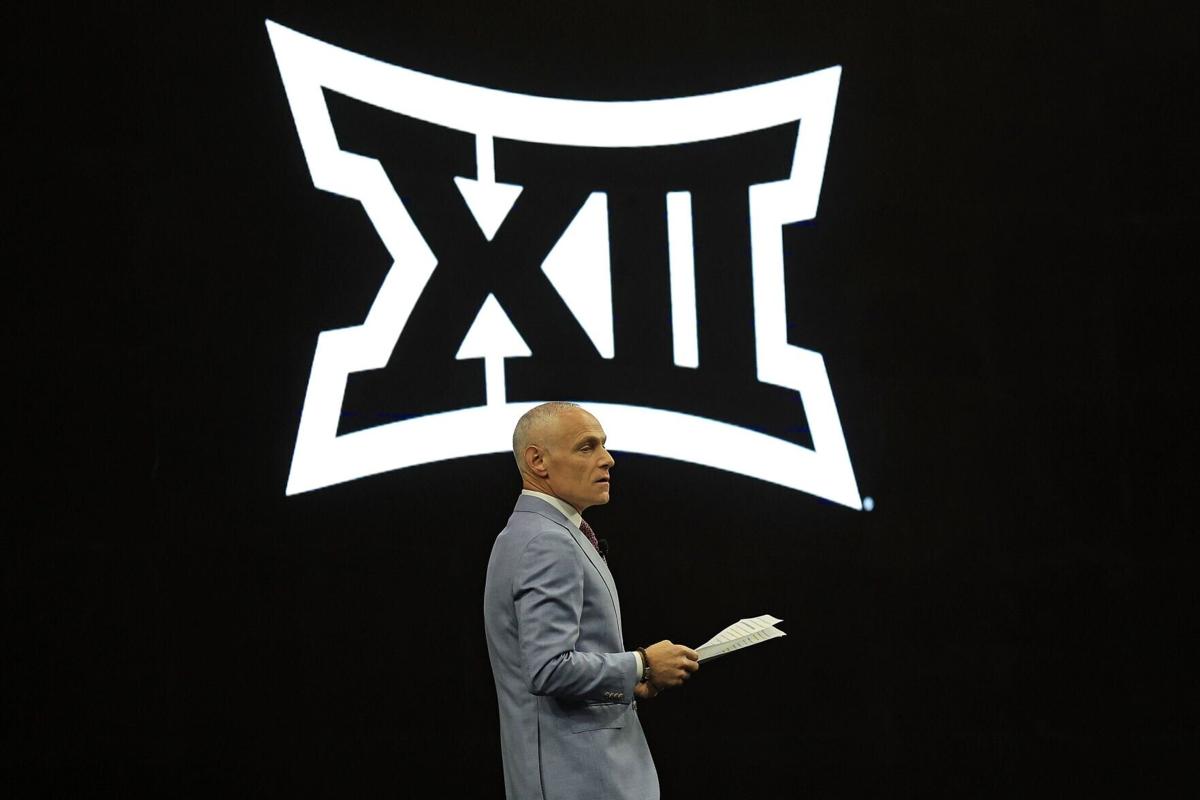 Commissioner Brett Yormark of the Big 12 Conference speaks with the media during the Big 12 Media Days at The Ford Center at The Star on July 8, 2025, in Frisco, Texas.