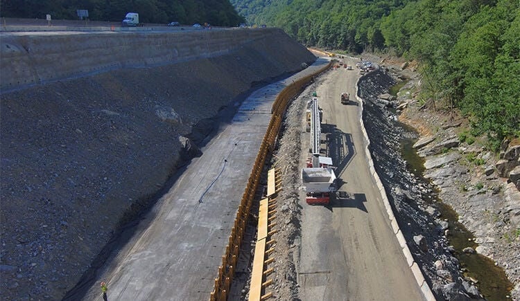 The N.C. Department of Transportation continues work on Interstate 40 in the Pigeon River Gorge.