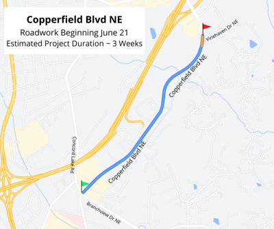 Copperfield Blvd NE Road Closure June 21 graphic