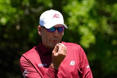 Apr 9, 2026; Augusta, Georgia, USA; Sergio Garcia prepares to tee off on the fifth hole during the first round of the Masters Tournament at Augusta National Golf Club. Mandatory Credit: Katie Goodale-Imagn Images